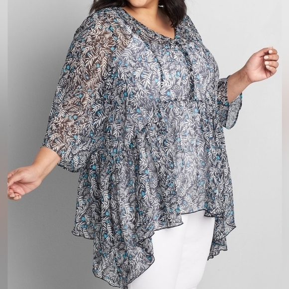 26/28 - Lane Bryant | SHARKBITE CHIFFON BABYDOLL BLOUSE - Picture 1 of 8